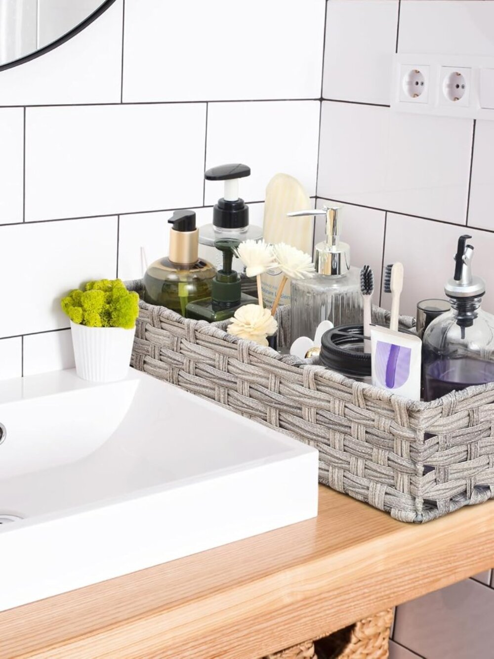 Larger Compartments] Toilet Tank Topper Paper Basket - Multiuse Hand Woven Plast - Picture 7 of 7